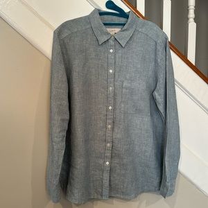 Loft Blue Linen Long Sleeve Button Down Shirt Size Medium